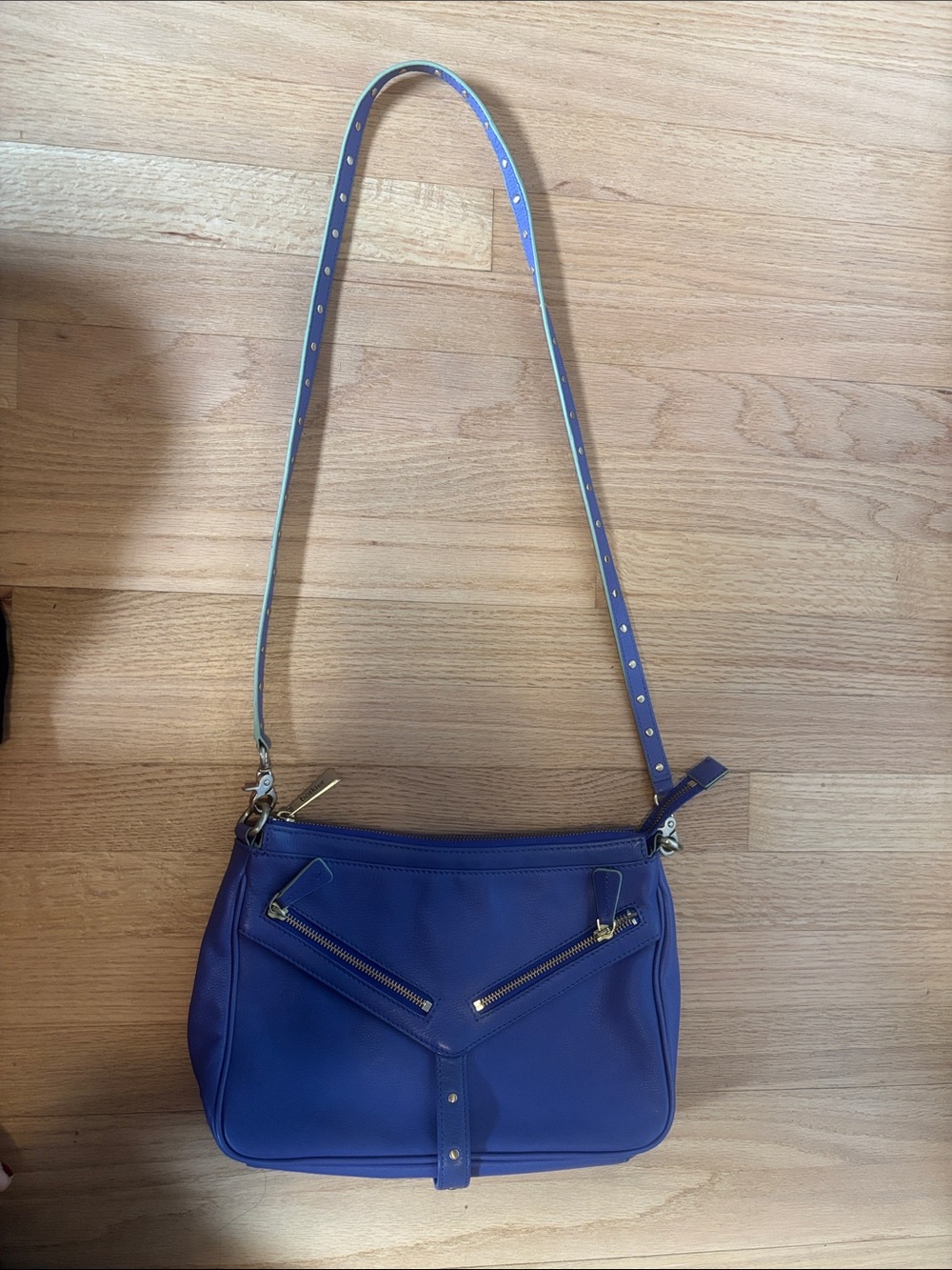 Not kiwi Purple Women’s Crossbody Bag with brass and mint Accents